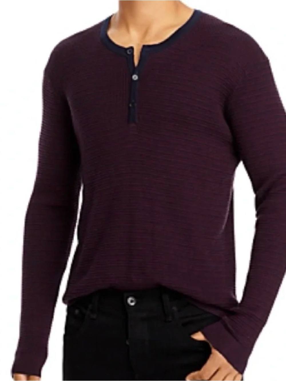 John Varvatos Star USA Jennings Waffle Stripe Henley Burgundy Men XL Cotton NWT